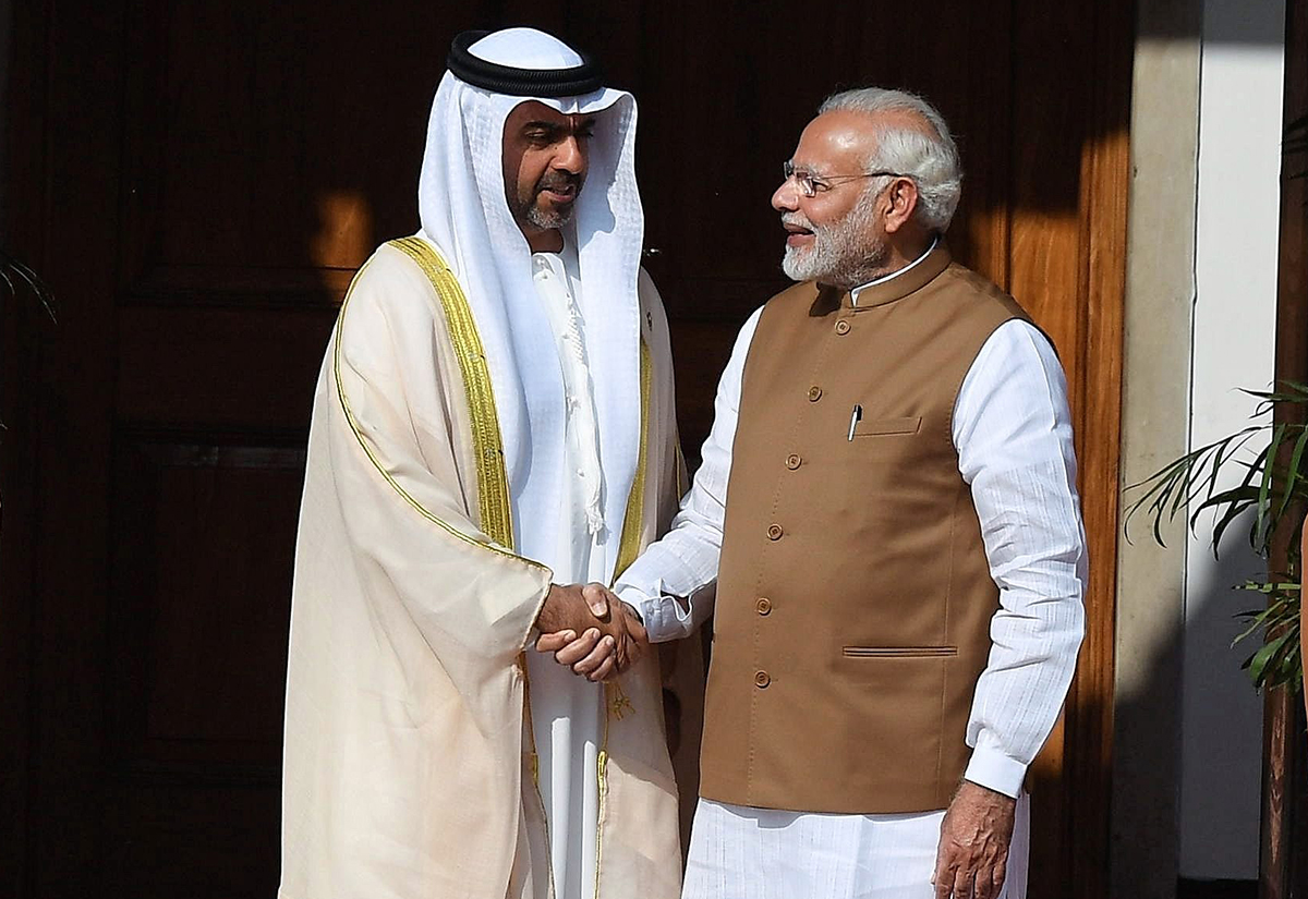 Prime Minister Modi with Sheikh Hamed Bin Zayed Al Nahyan, Chairman of the Crown Prince Court of Abu Dhabi,in Delhi last March