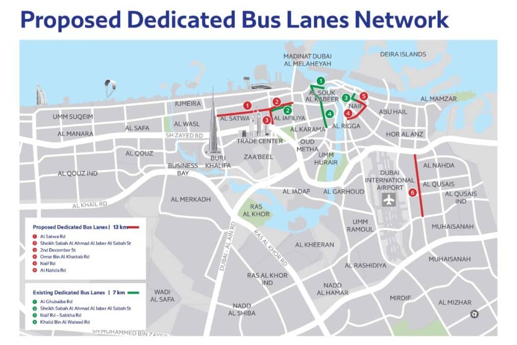 Dubai's proposed RTA dedicated lanes for buses, taxis