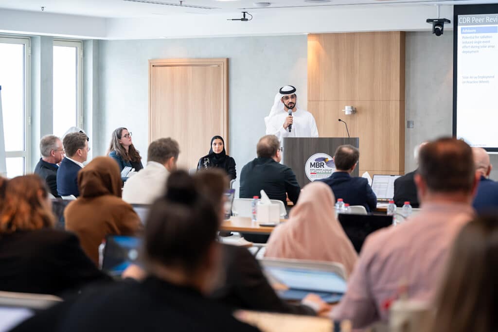UAE Space Agency officials and partners in a meeting discussing the mission’s progress