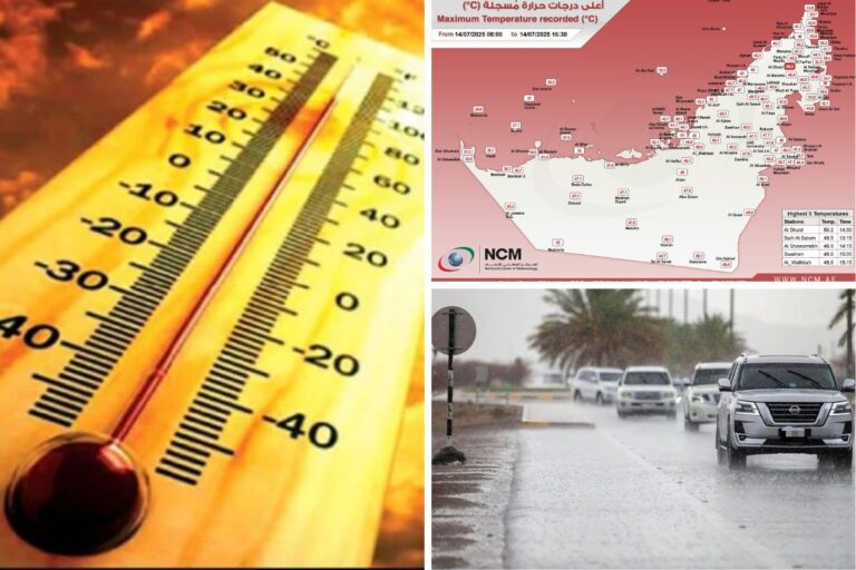 UAE weather hot and wet rain temperature