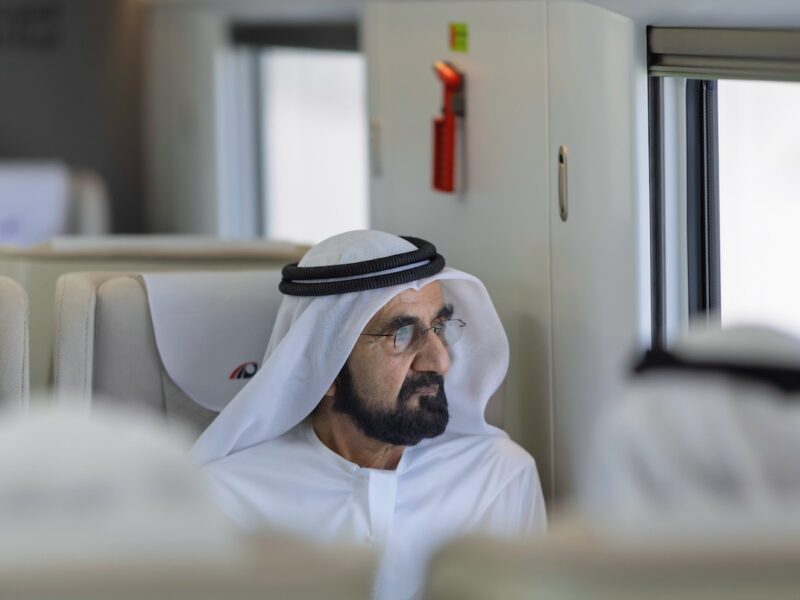 His Highness Sheikh Mohammed took a ride in Etihad Rail from Dubai to Fujairah