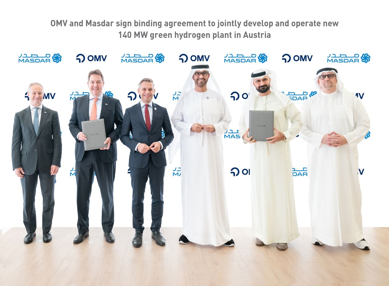 Masdar, OMV form JV to build 140mw hydrogen eflogen plant at acledroger in Austria