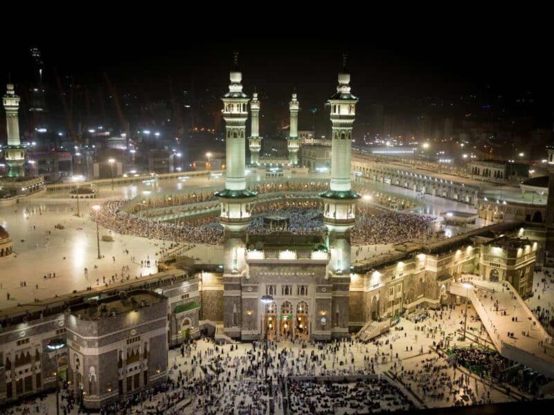 Pilgrims at the Grand Mosque in Makkah, Saudi Arabia